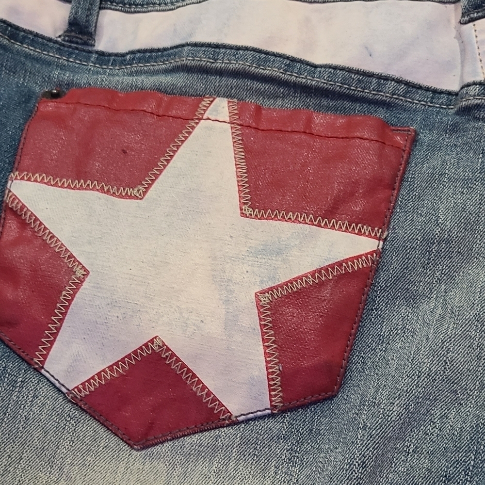 Womens Authentic Icon blue denim shorts 5 pocket with stars size 28 - Picture 5 of 7